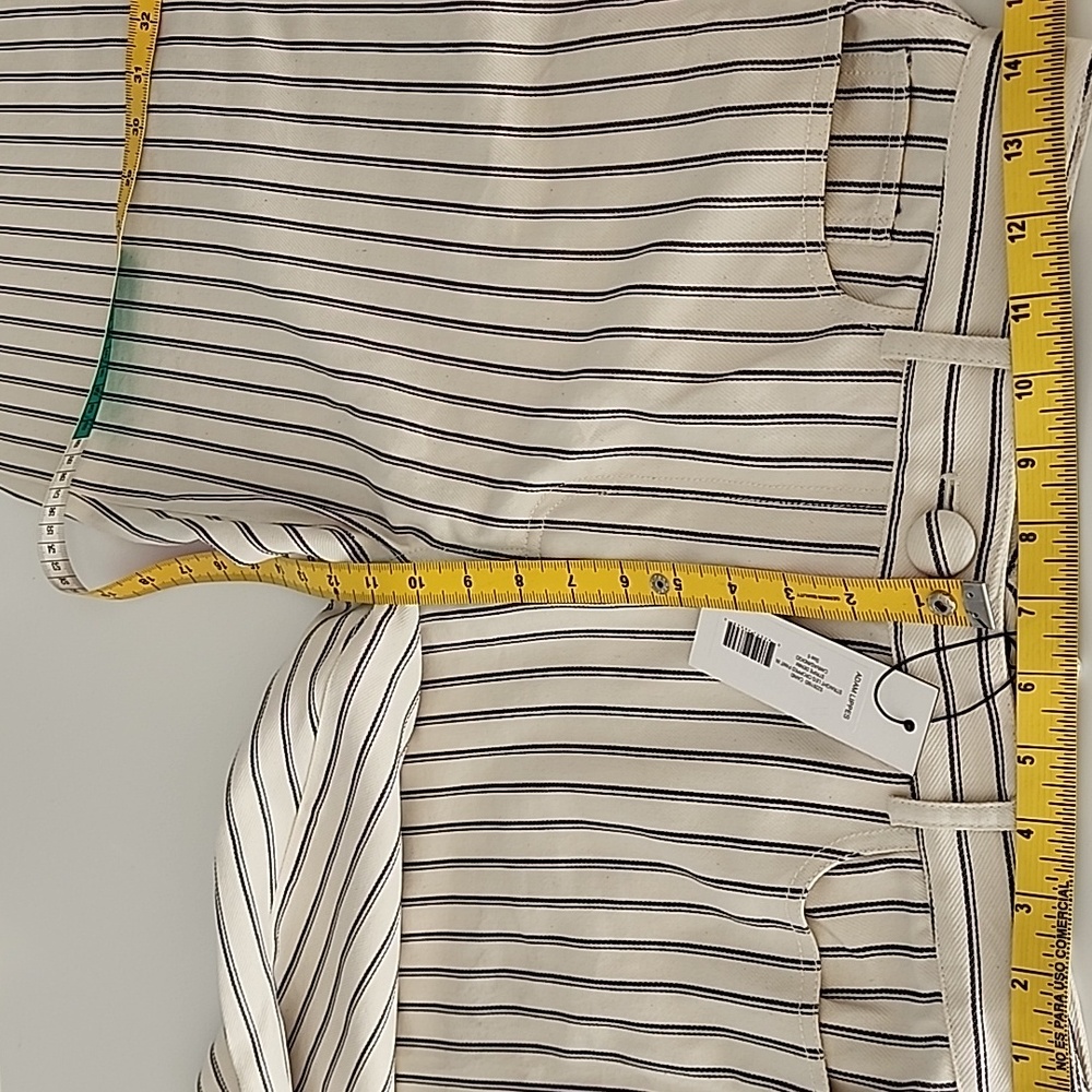 NWT Adam Lippes Stripe Caind Cotton Denim Wide Leg Ankle Pants In Canvas/Indigo - Picture 4 of 13